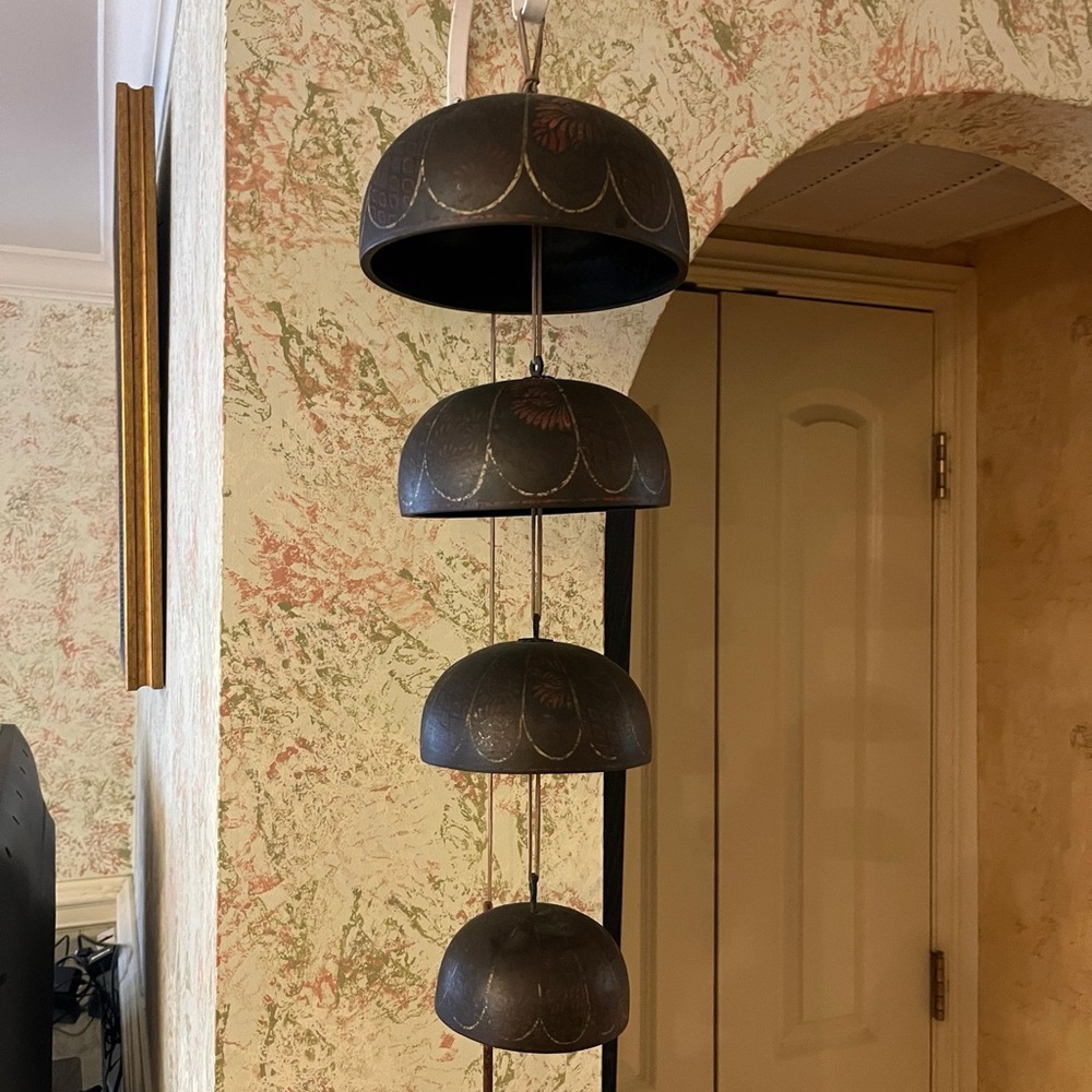 Japanese 4 Tier Bronze Hand Painted Temple Bells